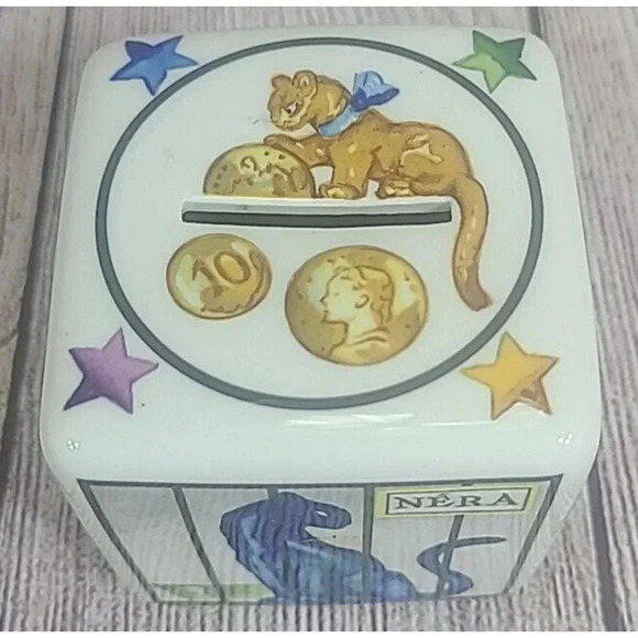 Villeroy & Boch Le Cirque Ceramic Moneybox Piggy Bank 3" Cube Key New Old Stock - Picture 9 of 14